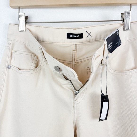 NWT Express 70s Flare Mid-Rise Raw Hem Cream Jeans Sz 2 - Picture 8 of 11